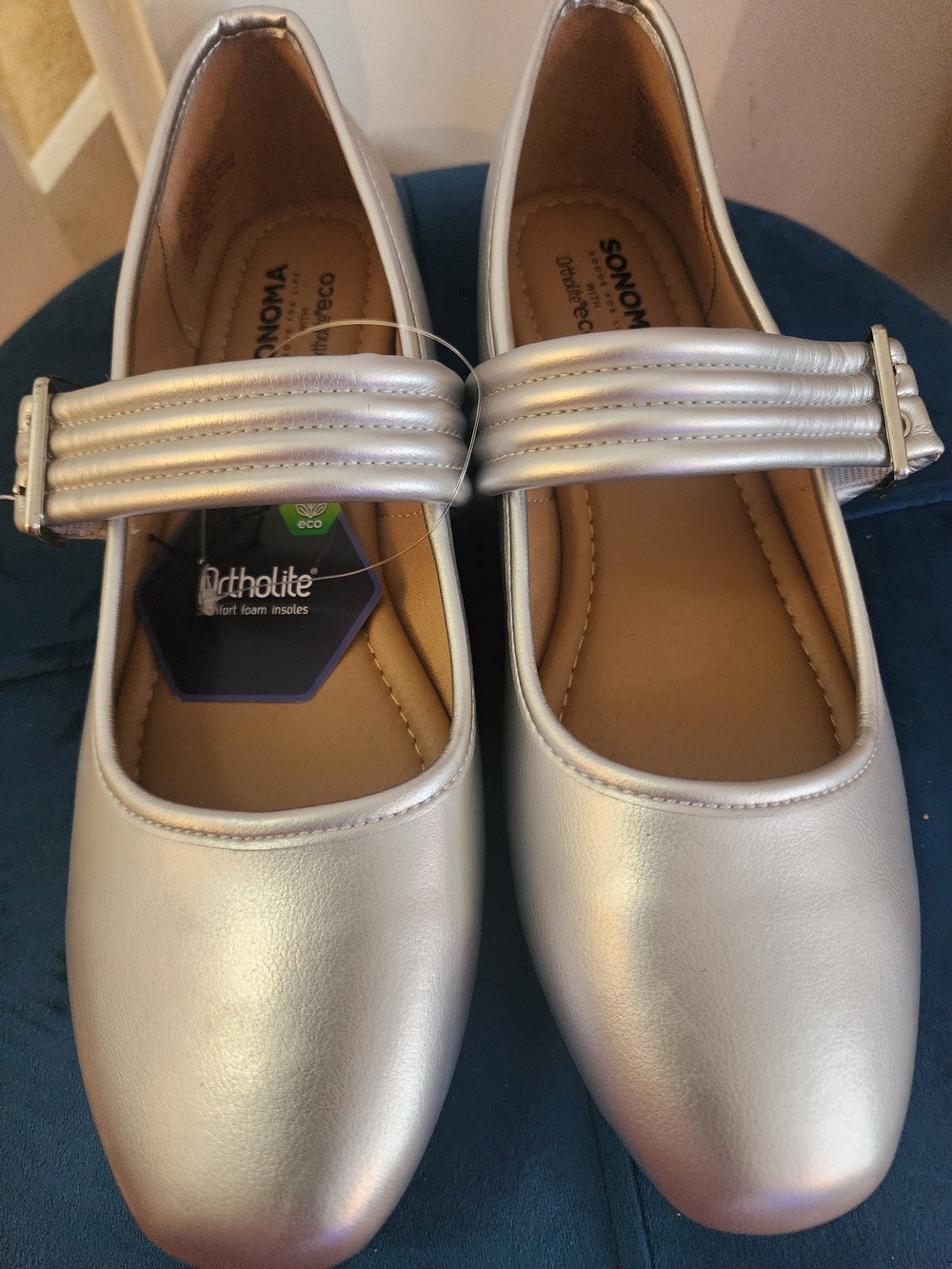 Sonoma Metallic Silver Mary Jane Flats with Padded Strap
